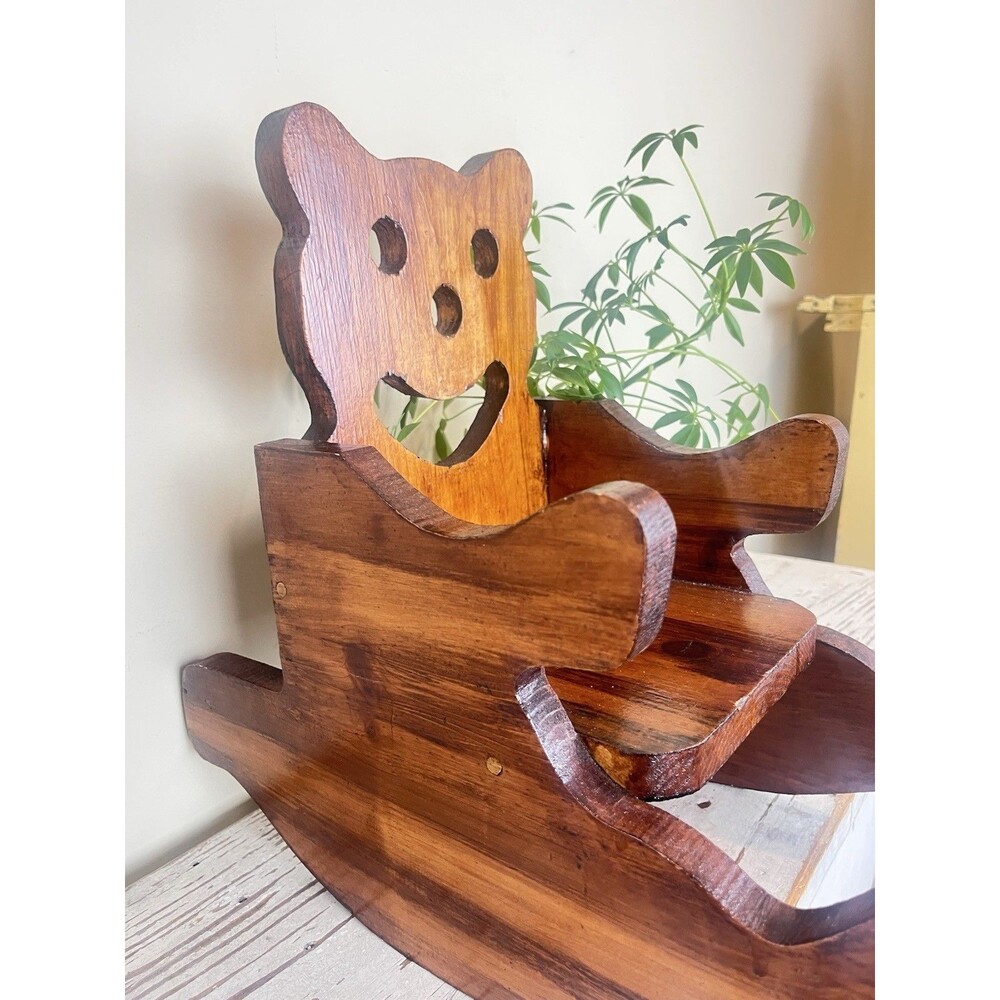 Vintage Charming Handmade Wooden Teddy Bear Child Doll Rocking Chair 15β Country